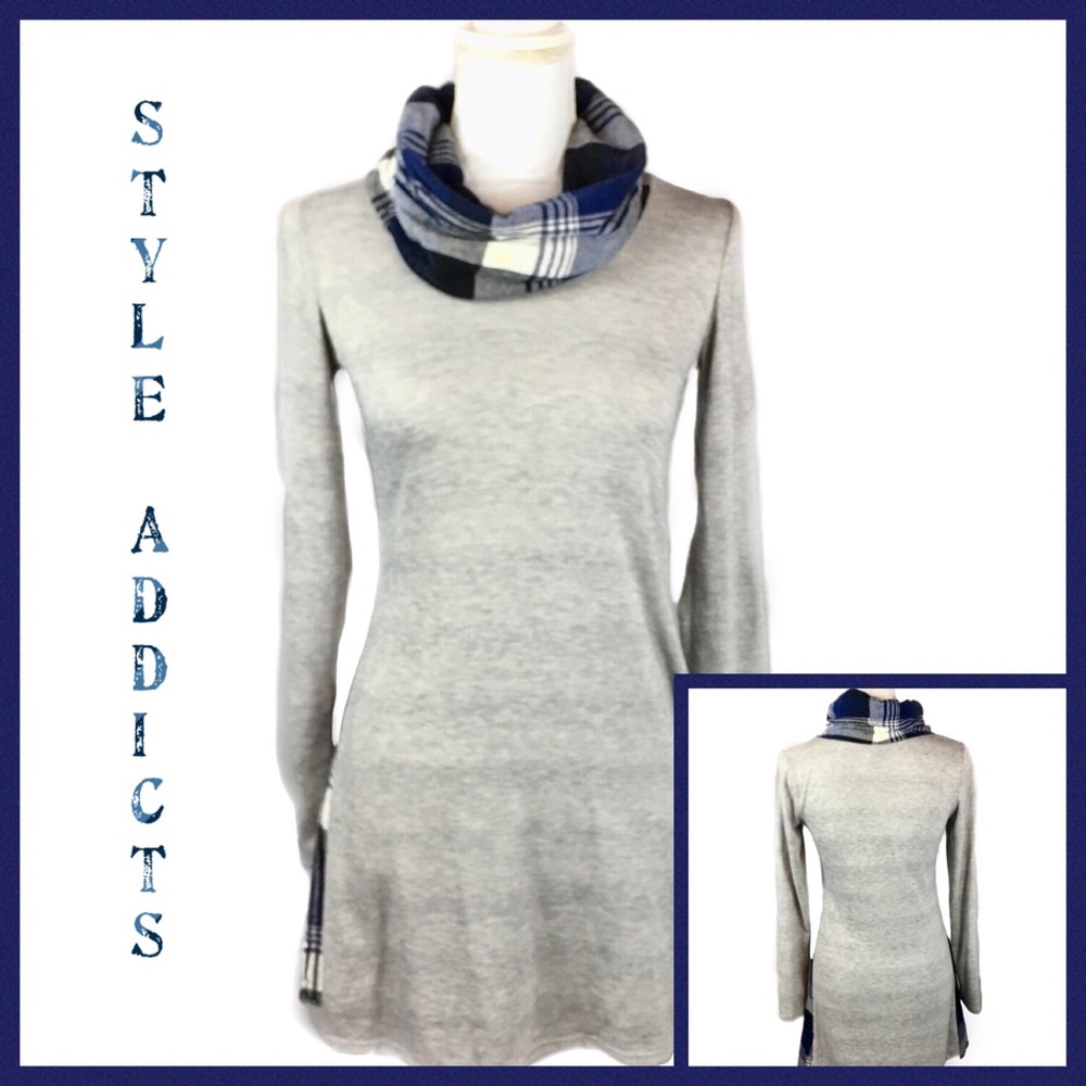 Style Addicts Grey/Blue Plaid  Turtleneck Dress S